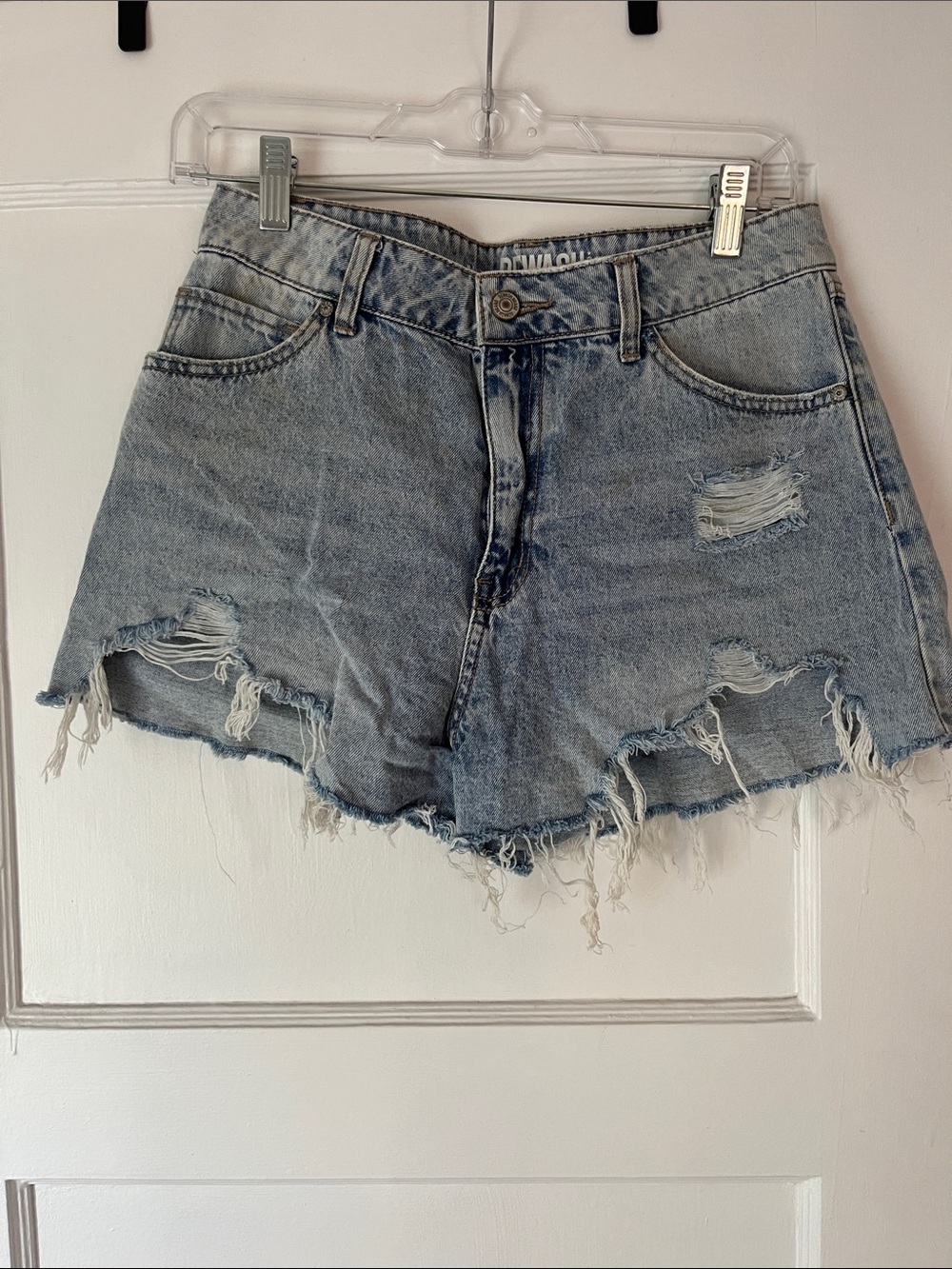 Rewash Light Blue Distressed High-Rise Denim Shorts